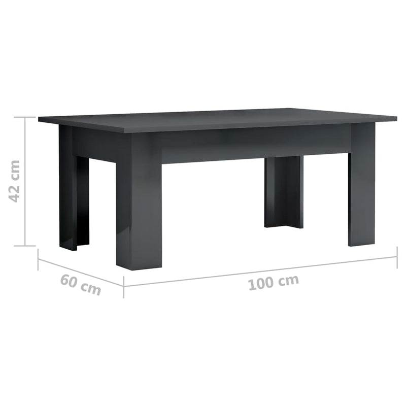 Coffee Table High Gloss Gray 39.4"x23.6"x16.5" Engineered Wood