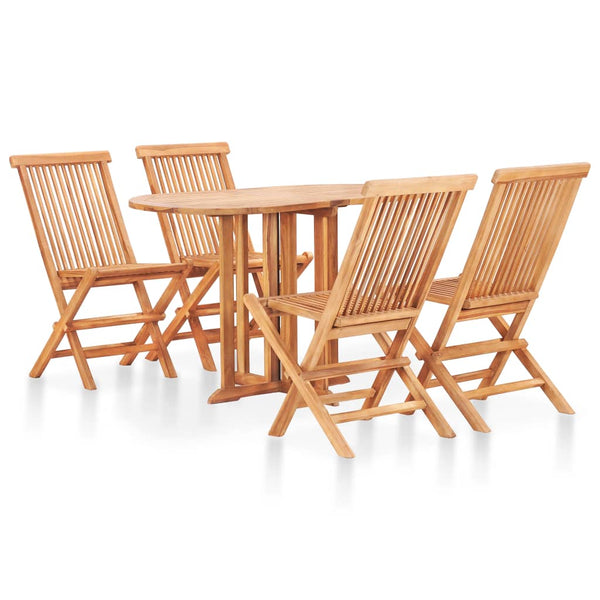 5 Piece Folding Patio Dining Set Solid Teak Wood