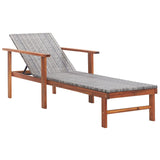 Sun Lounger Poly Rattan and Solid Acacia Wood Gray