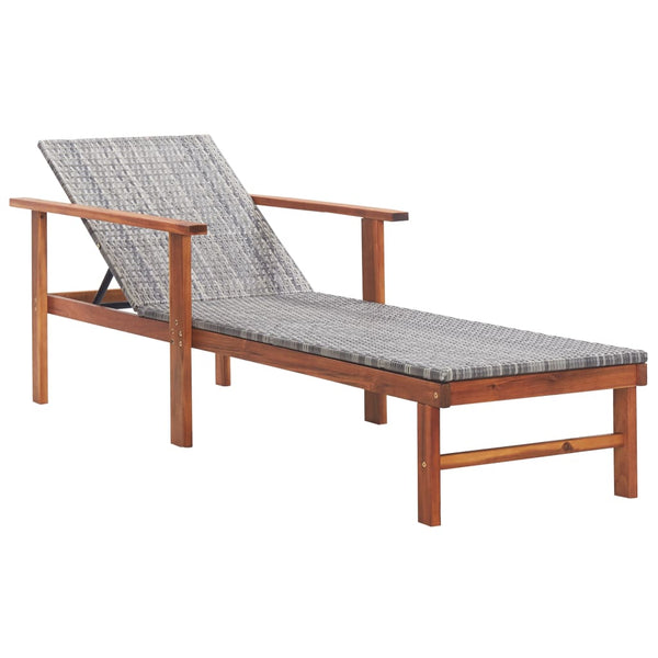 Sun Lounger Poly Rattan and Solid Acacia Wood Gray