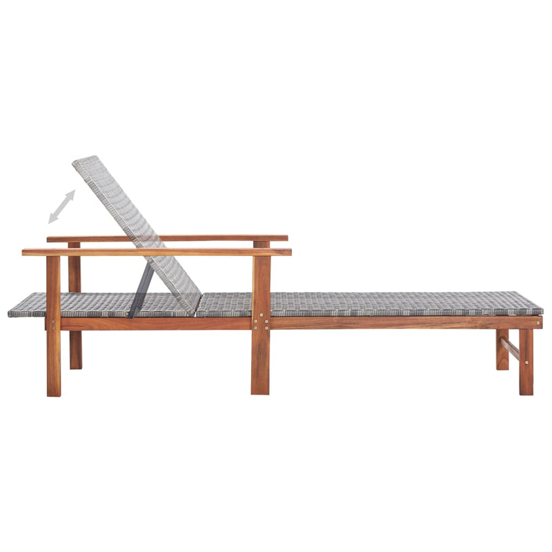 Sun Lounger Poly Rattan and Solid Acacia Wood Gray