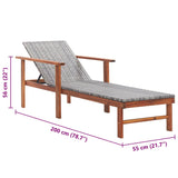 Sun Lounger Poly Rattan and Solid Acacia Wood Gray