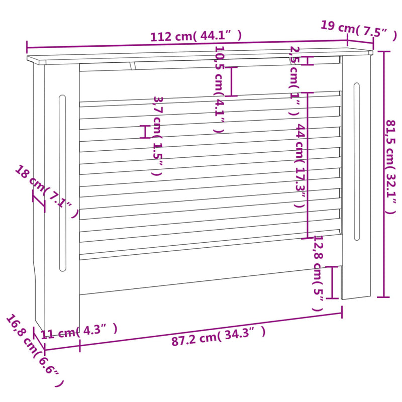 Radiator Cover Black 44.1"x7.5"x32.1" MDF