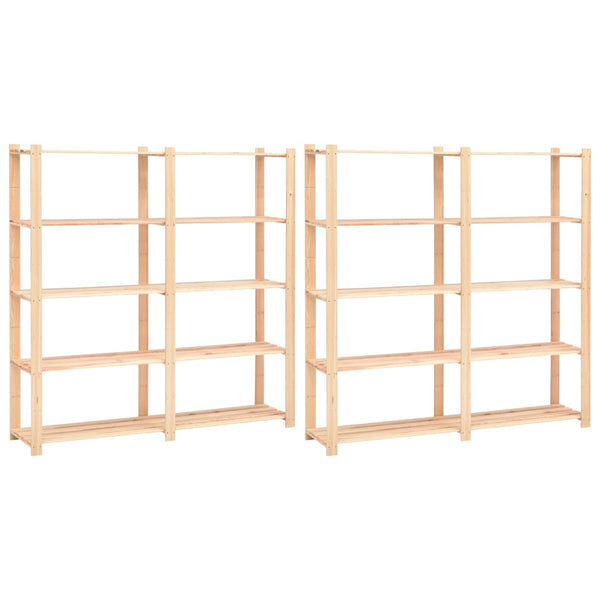 5-Tier Storage Racks 2 pcs 66.9"x15"x66.9" Solid Pinewood 1102.3 lb