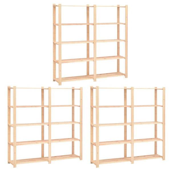 5-Tier Storage Racks 3 pcs 66.9"x15"x66.9" Solid Pinewood 1102.3 lb