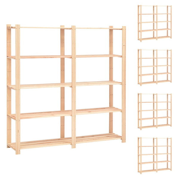 5-Tier Storage Racks 5 pcs 66.9"x15"x66.9" Solid Pinewood 1102.3 lb