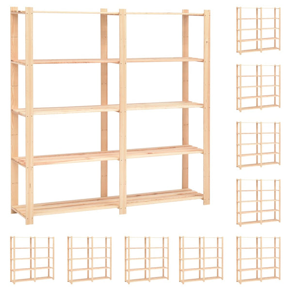 5-Tier Storage Racks 10 pcs 66.9"x15"x66.9" Solid Pinewood 1102.3 lb