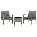 3 Piece Bistro Set with Cushions Poly Rattan Gray