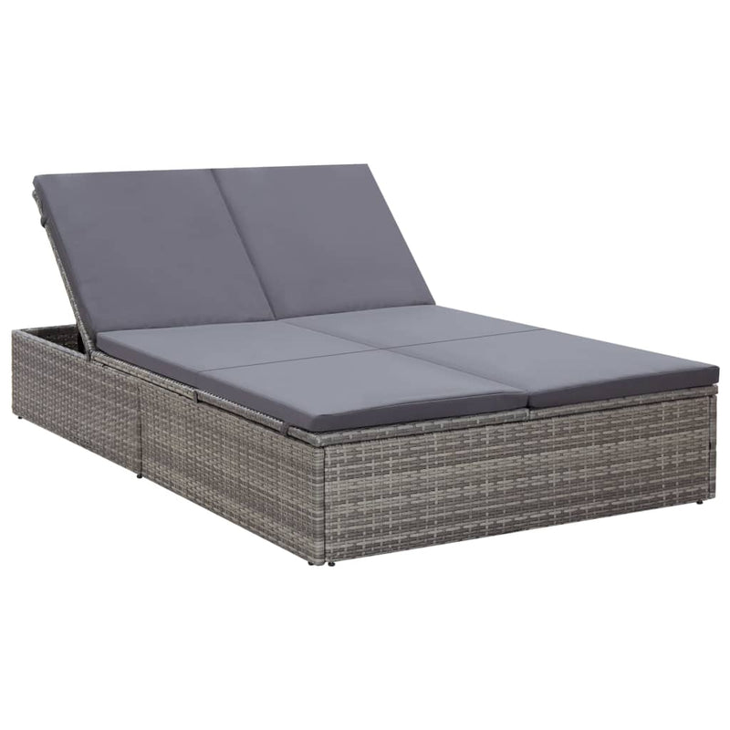 Double Sun Lounger with Cushion Poly Rattan Gray