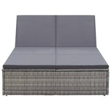 Double Sun Lounger with Cushion Poly Rattan Gray