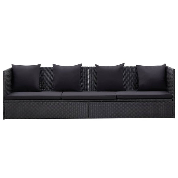 Patio Bed with Cushion and Pillow Poly Rattan Black