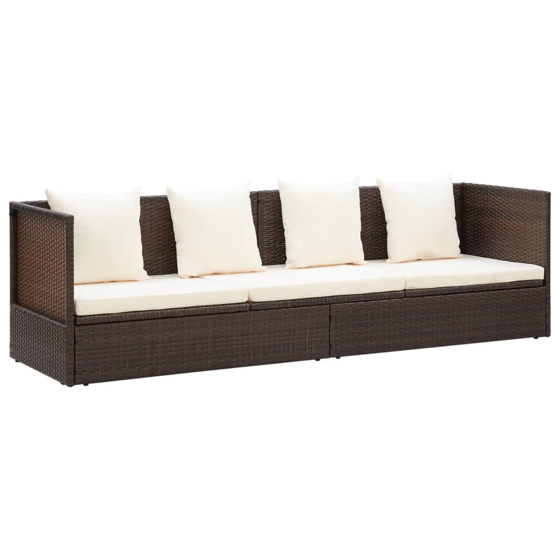 Patio Bed with Cushion & Pillows Poly Rattan Brown