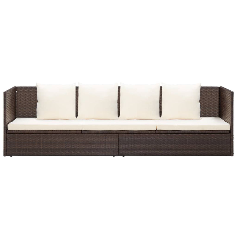 Patio Bed with Cushion & Pillows Poly Rattan Brown