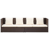 Patio Bed with Cushion & Pillows Poly Rattan Brown