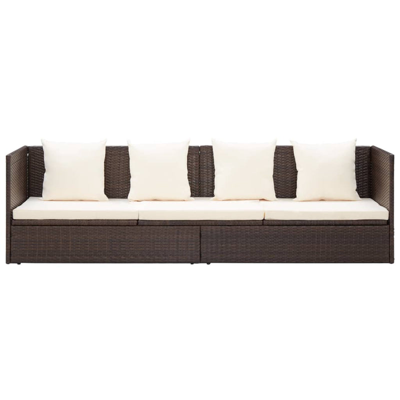 Patio Bed with Cushion & Pillows Poly Rattan Brown