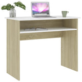 Desk White and Sonoma Oak 35.4"x19.7"x29.1" Engineered Wood