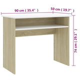 Desk White and Sonoma Oak 35.4"x19.7"x29.1" Engineered Wood