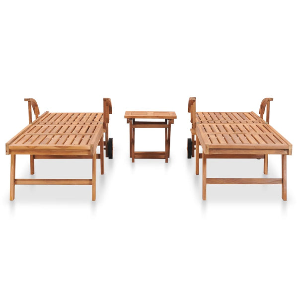 Sun Loungers 2 pcs with Table Solid Teak Wood