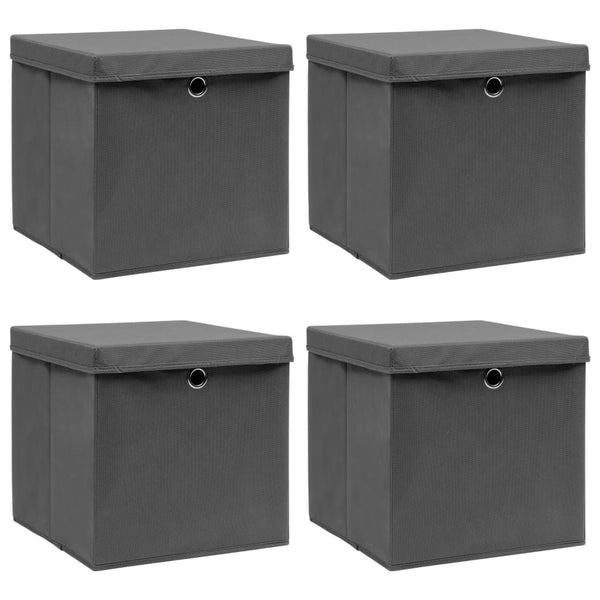 Storage Boxes with Lids 4 pcs Gray 12.6"x12.6"x12.6" Fabric