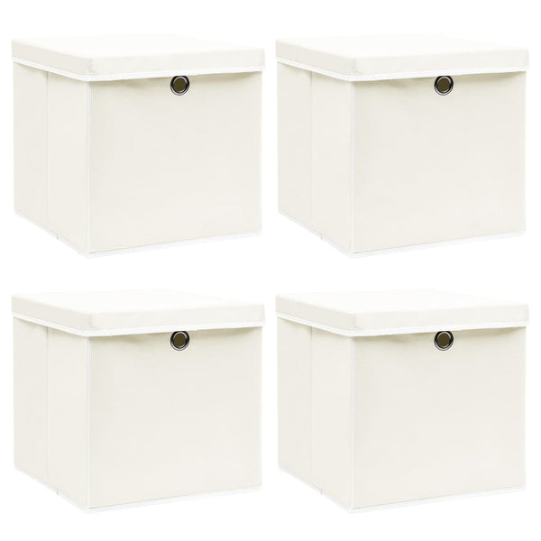 Storage Boxes with Lids 4 pcs White 12.6"x12.6"x12.6" Fabric