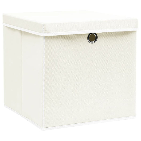 Storage Boxes with Lids 4 pcs White 12.6"x12.6"x12.6" Fabric