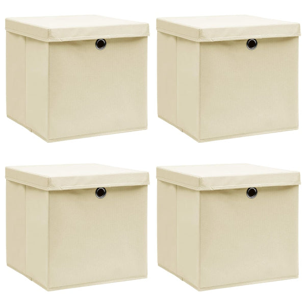 Storage Boxes with Lid 4 pcs Cream 12.6"x12.6"x12.6" Fabric