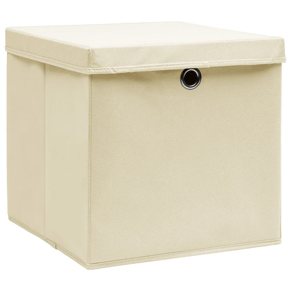 Storage Boxes with Lid 4 pcs Cream 12.6"x12.6"x12.6" Fabric