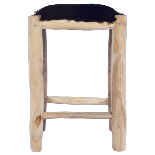 Bar Stool Real Goat Leather and Solid Teak Wood