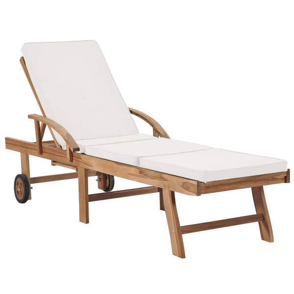 Sun Loungers with Cushions 2 pcs Solid Teak Wood Cream