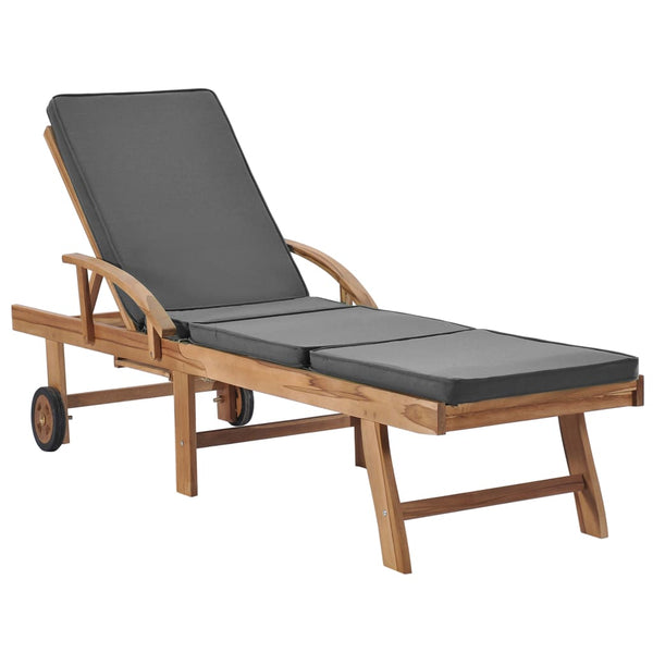 Sun Loungers with Cushions 2 pcs Solid Teak Wood Dark Gray