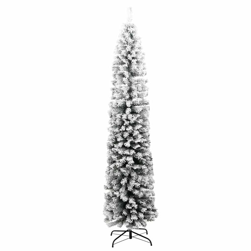 Slim Artificial Christmas Tree with Flocked Snow Green 8 ft PVC