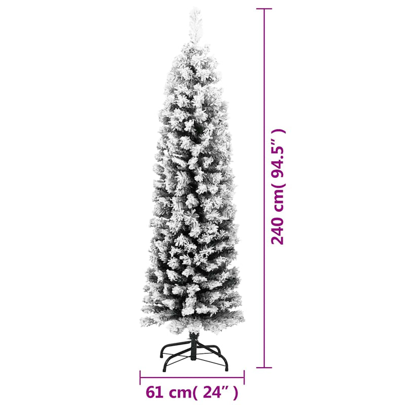 Slim Artificial Christmas Tree with Flocked Snow Green 8 ft PVC