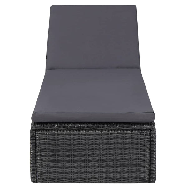 Sunlounger Poly Rattan Black and Dark Gray