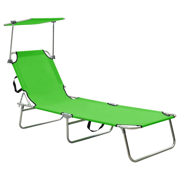 Folding Sun Lounger with Canopy Steel Apple Green