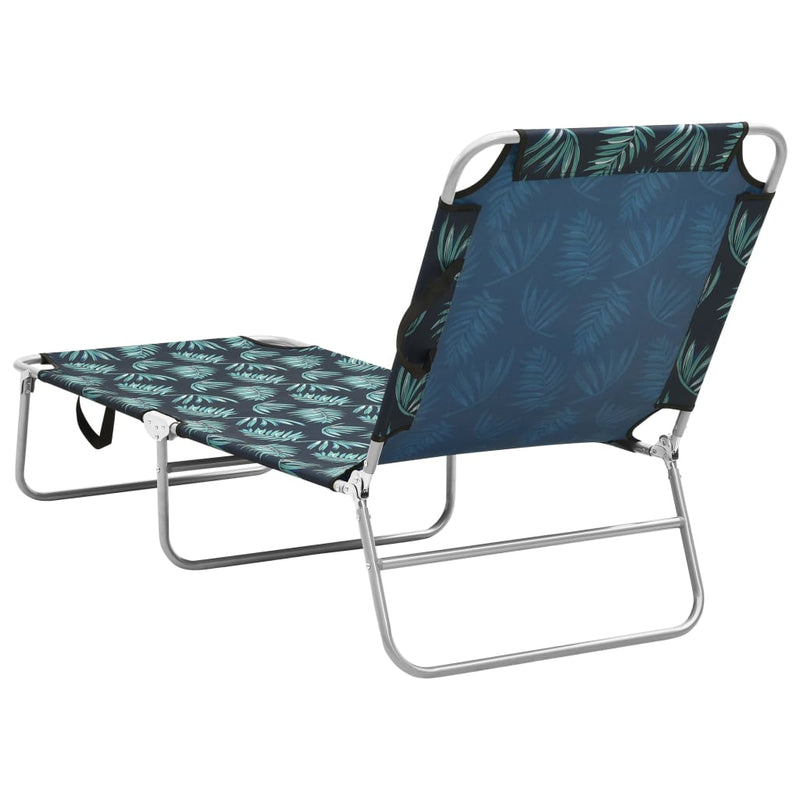 Folding Sun Lounger Steel and Fabric Leaves Print