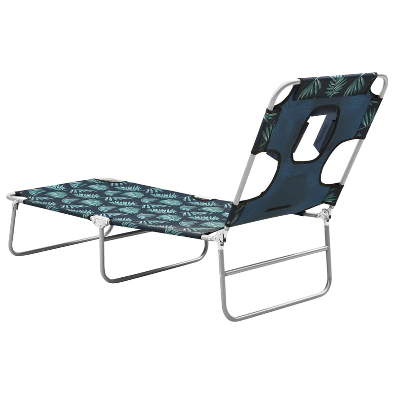 Folding Sun Lounger with Head Cushion Steel Leaves Print