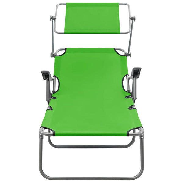 Sun Lounger with Canopy Steel Green