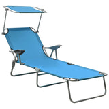 Sun Lounger with Canopy Steel Blue