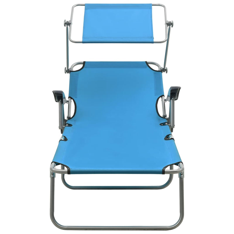 Sun Lounger with Canopy Steel Blue