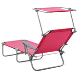 Sun Lounger with Canopy Steel Pink