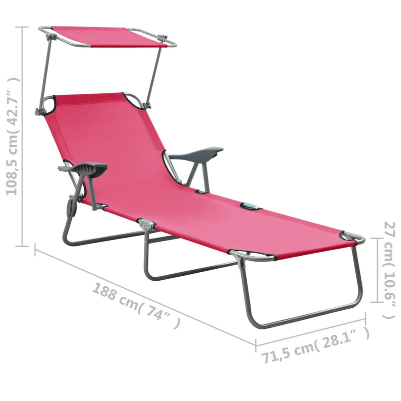 Sun Lounger with Canopy Steel Pink