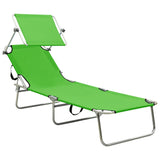 Folding Sun Lounger with Canopy Green Aluminum