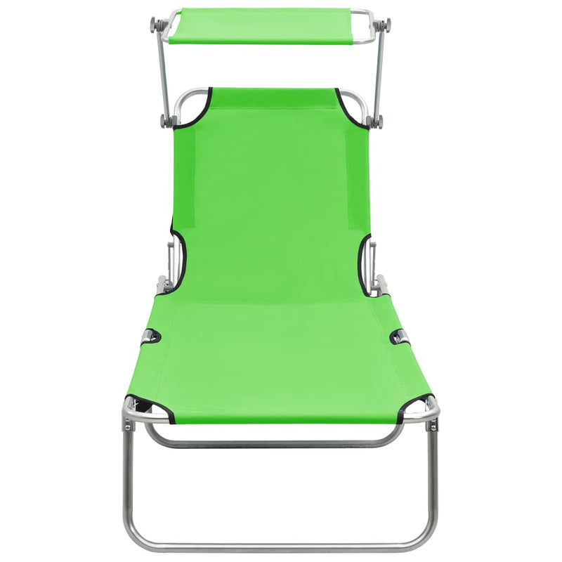 Folding Sun Lounger with Canopy Green Aluminum