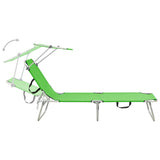 Folding Sun Lounger with Canopy Green Aluminum