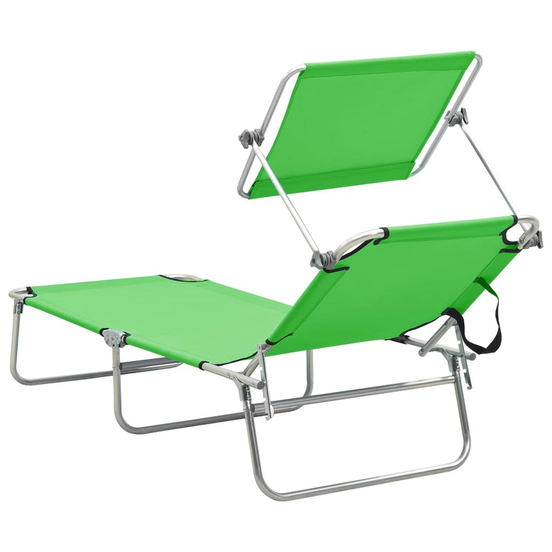 Folding Sun Lounger with Canopy Green Aluminum