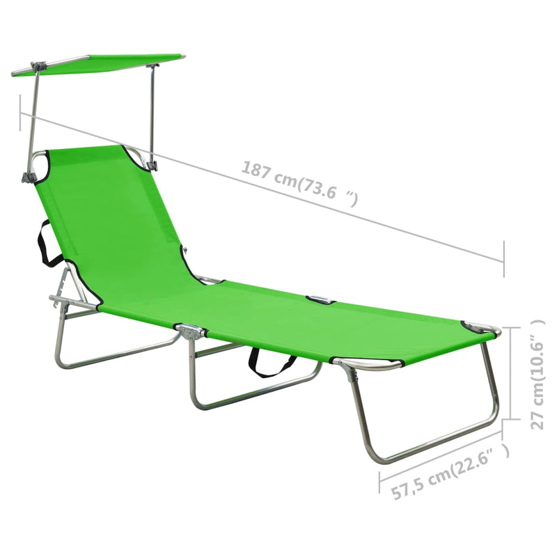 Folding Sun Lounger with Canopy Green Aluminum