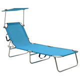 Folding Sun Lounger with Canopy Blue Aluminum