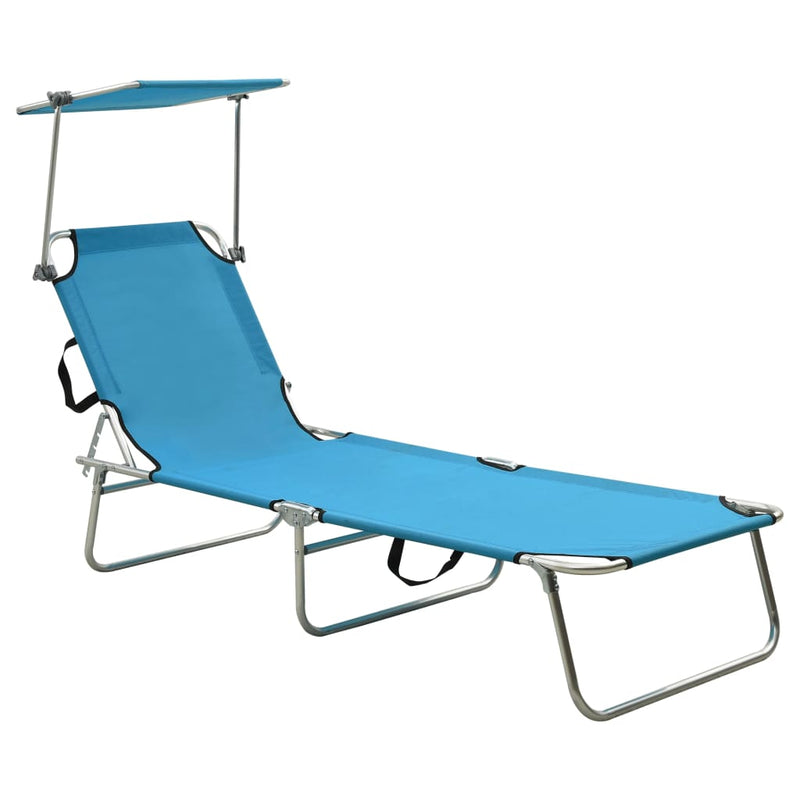 Folding Sun Lounger with Canopy Blue Aluminum