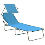 Folding Sun Lounger with Canopy Blue Aluminum