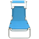 Folding Sun Lounger with Canopy Blue Aluminum